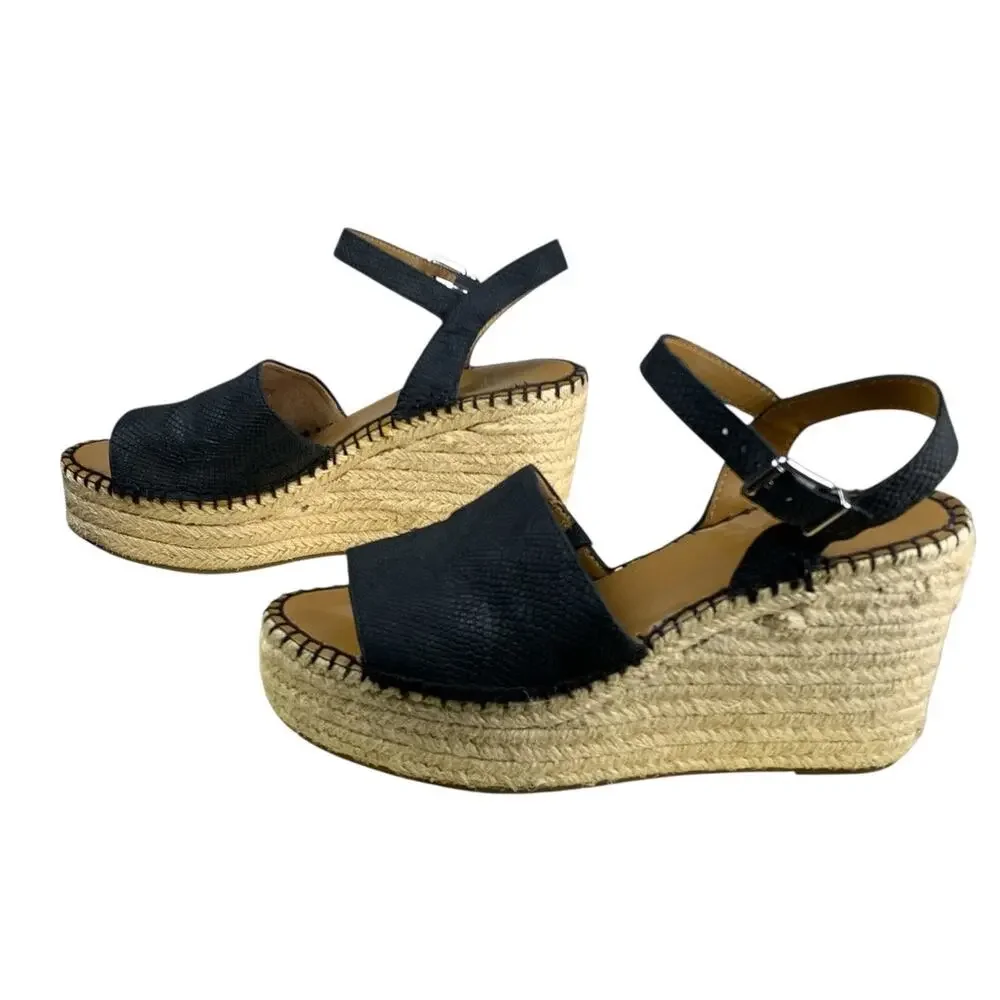 Franco Sarto Black Snakeprint Platform Espadrille Sandals 8.5 Leathr